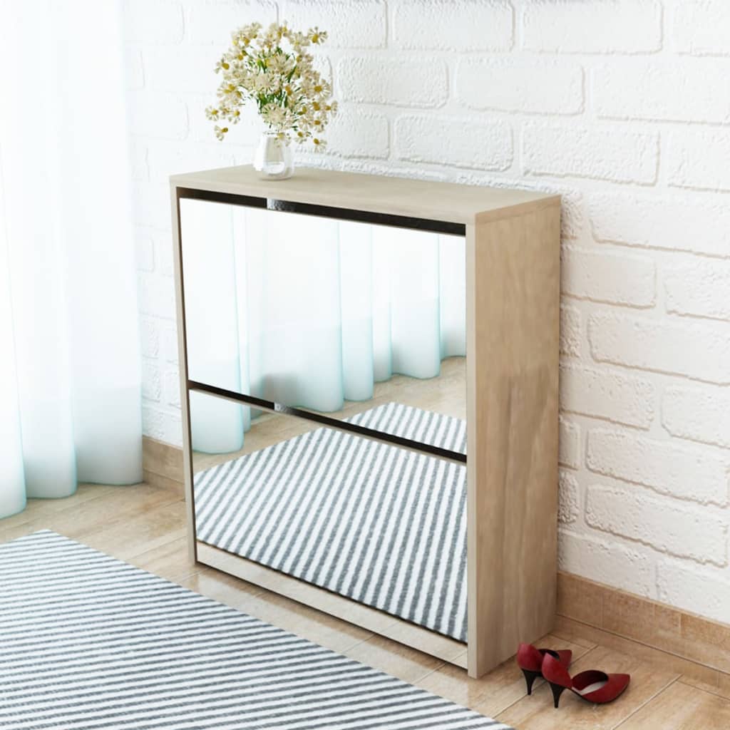 Schoenenkast tweelaags met spiegel 63x17x67 cm eiken is nu te koop bij PeponiXL, paradijselijk wonen!