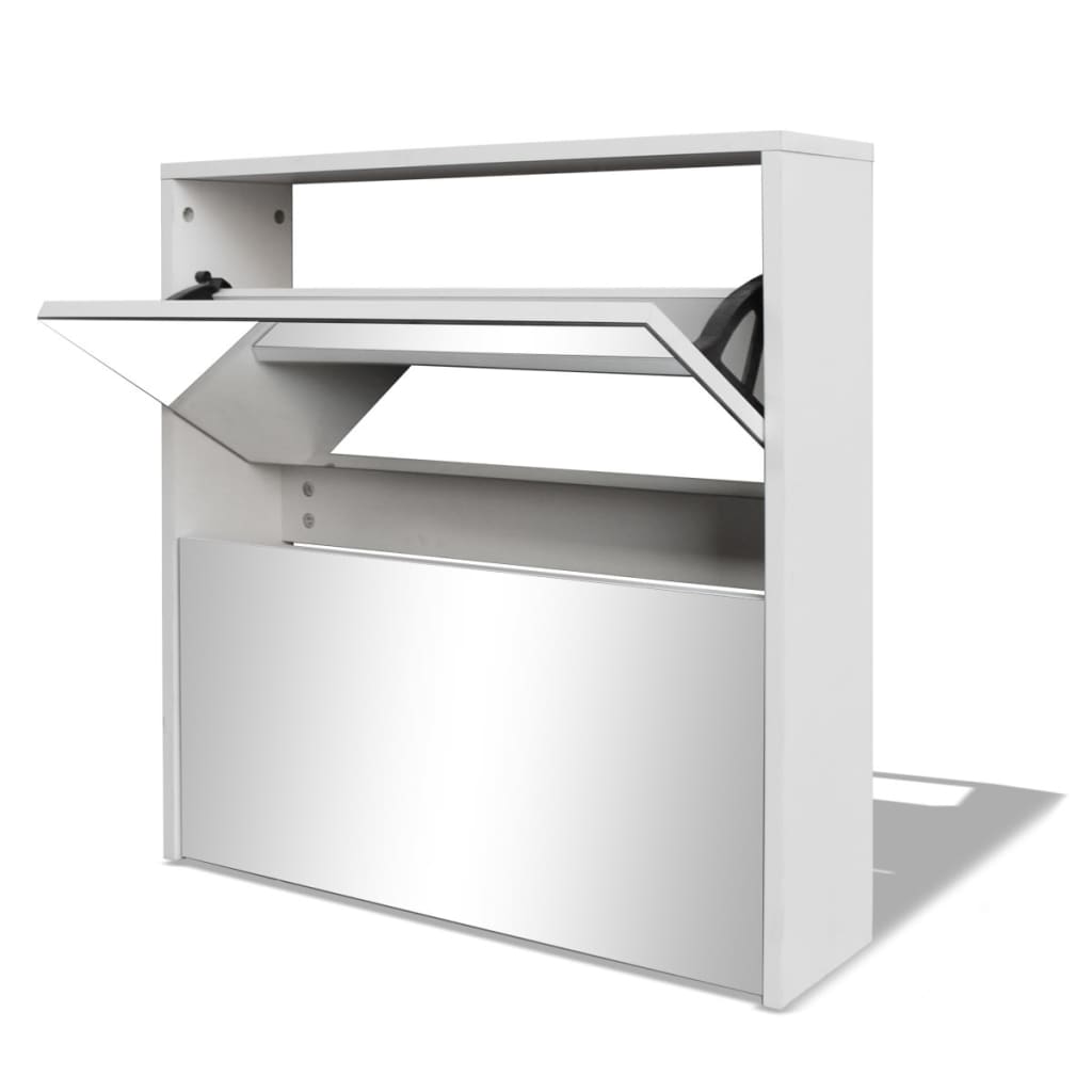 Schoenenkast tweelaags met spiegel 63x17x67 cm wit is nu te koop bij PeponiXL, paradijselijk wonen!