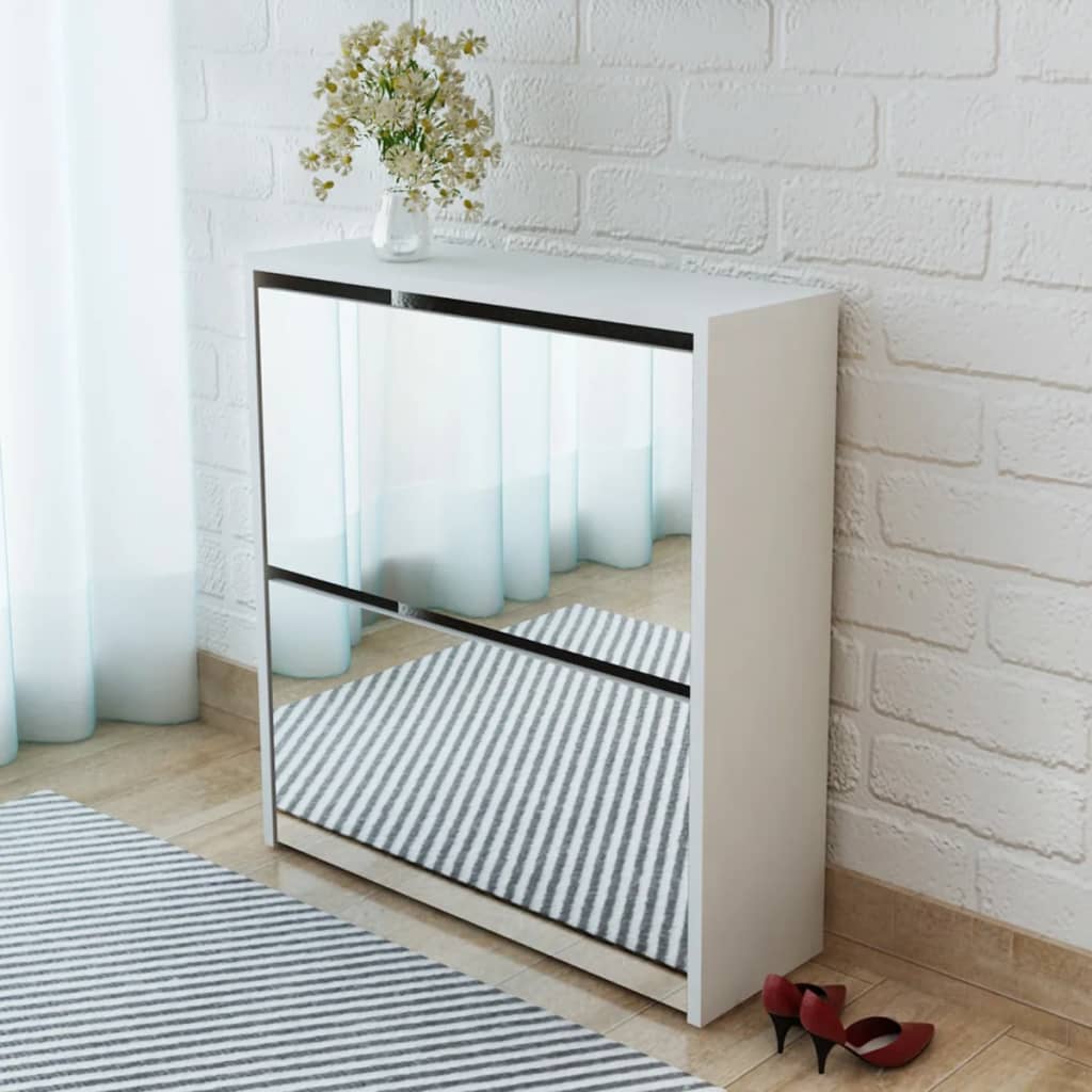 Schoenenkast tweelaags met spiegel 63x17x67 cm wit is nu te koop bij PeponiXL, paradijselijk wonen!
