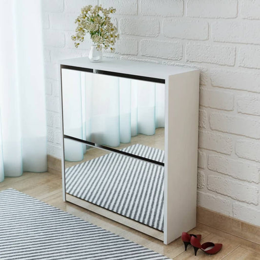 Schoenenkast tweelaags met spiegel 63x17x67 cm wit is nu te koop bij PeponiXL, paradijselijk wonen!