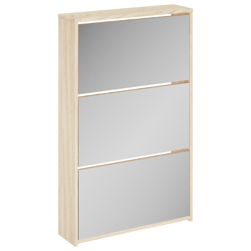 Schoenenkast drielaags met spiegel 63x17x102,5 cm eiken is nu te koop bij PeponiXL, paradijselijk wonen!