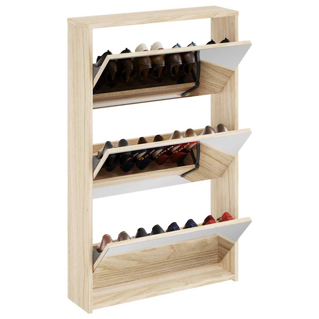 Schoenenkast drielaags met spiegel 63x17x102,5 cm eiken is nu te koop bij PeponiXL, paradijselijk wonen!
