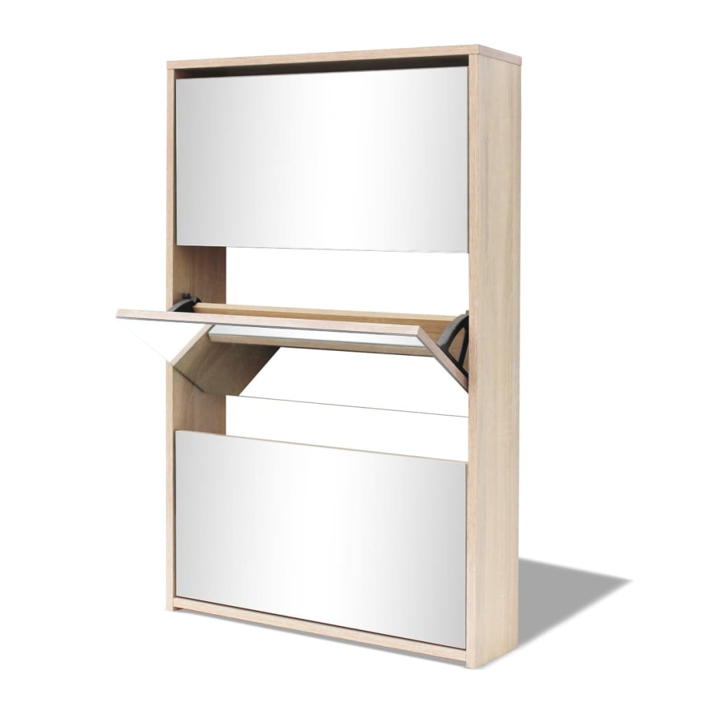 Schoenenkast drielaags met spiegel 63x17x102,5 cm eiken is nu te koop bij PeponiXL, paradijselijk wonen!