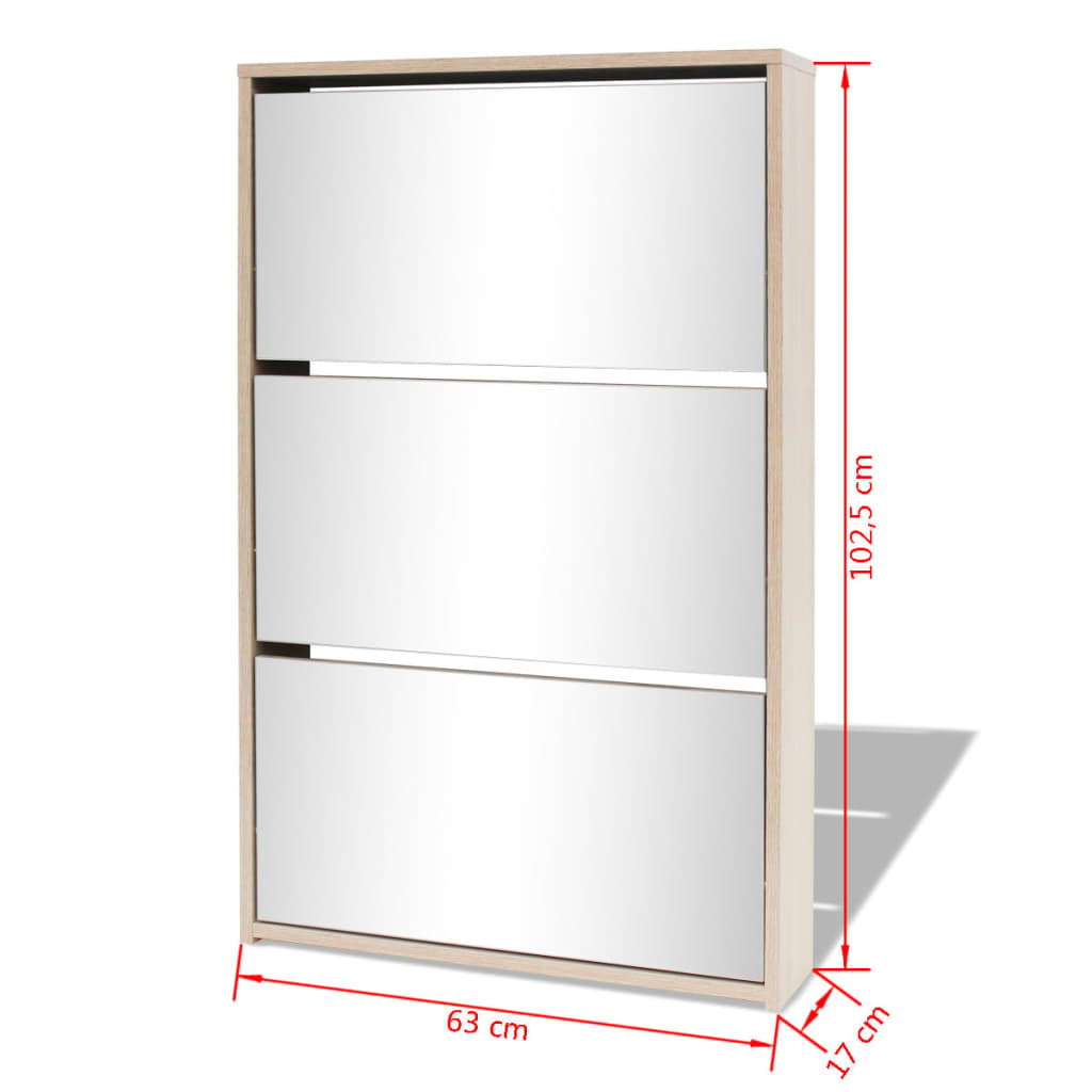 Schoenenkast drielaags met spiegel 63x17x102,5 cm eiken is nu te koop bij PeponiXL, paradijselijk wonen!