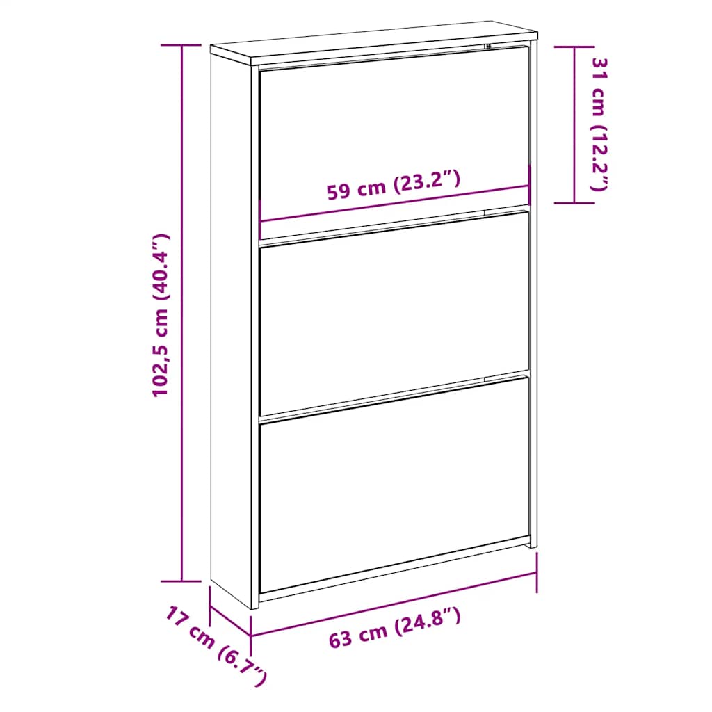 Schoenenkast drielaags met spiegel 63x17x102,5 cm eiken is nu te koop bij PeponiXL, paradijselijk wonen!