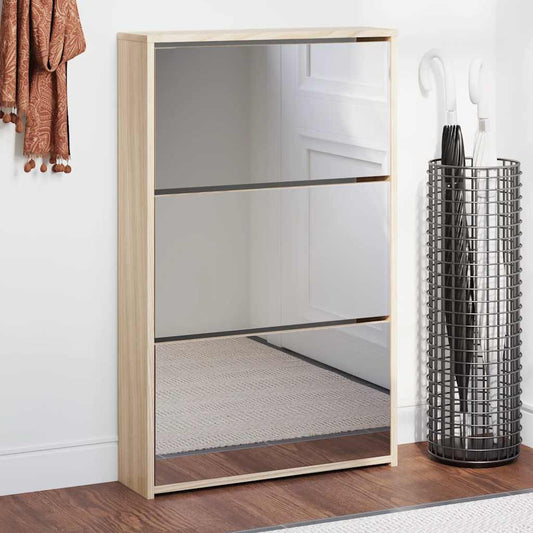 Schoenenkast drielaags met spiegel 63x17x102,5 cm eiken is nu te koop bij PeponiXL, paradijselijk wonen!