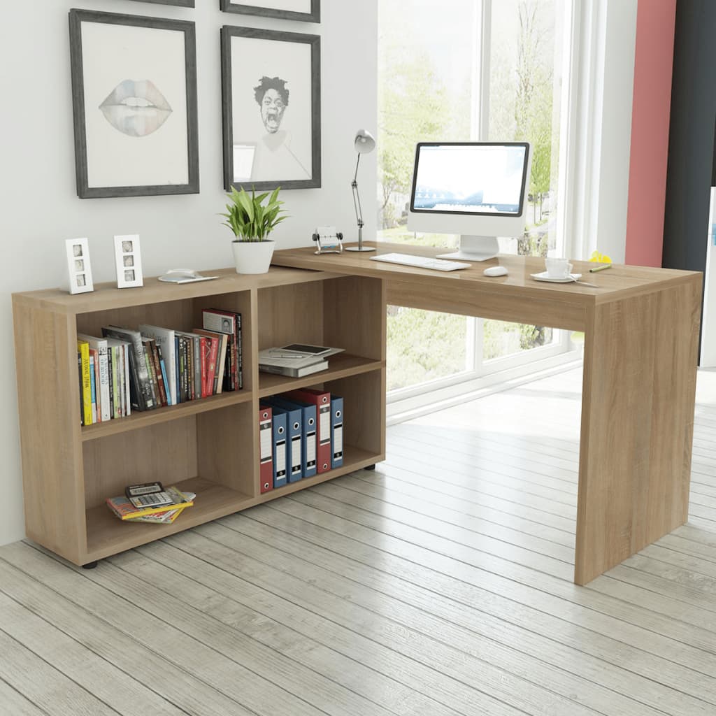 Hoekbureau 4 schappen eiken is nu te koop bij PeponiXL, paradijselijk wonen!
