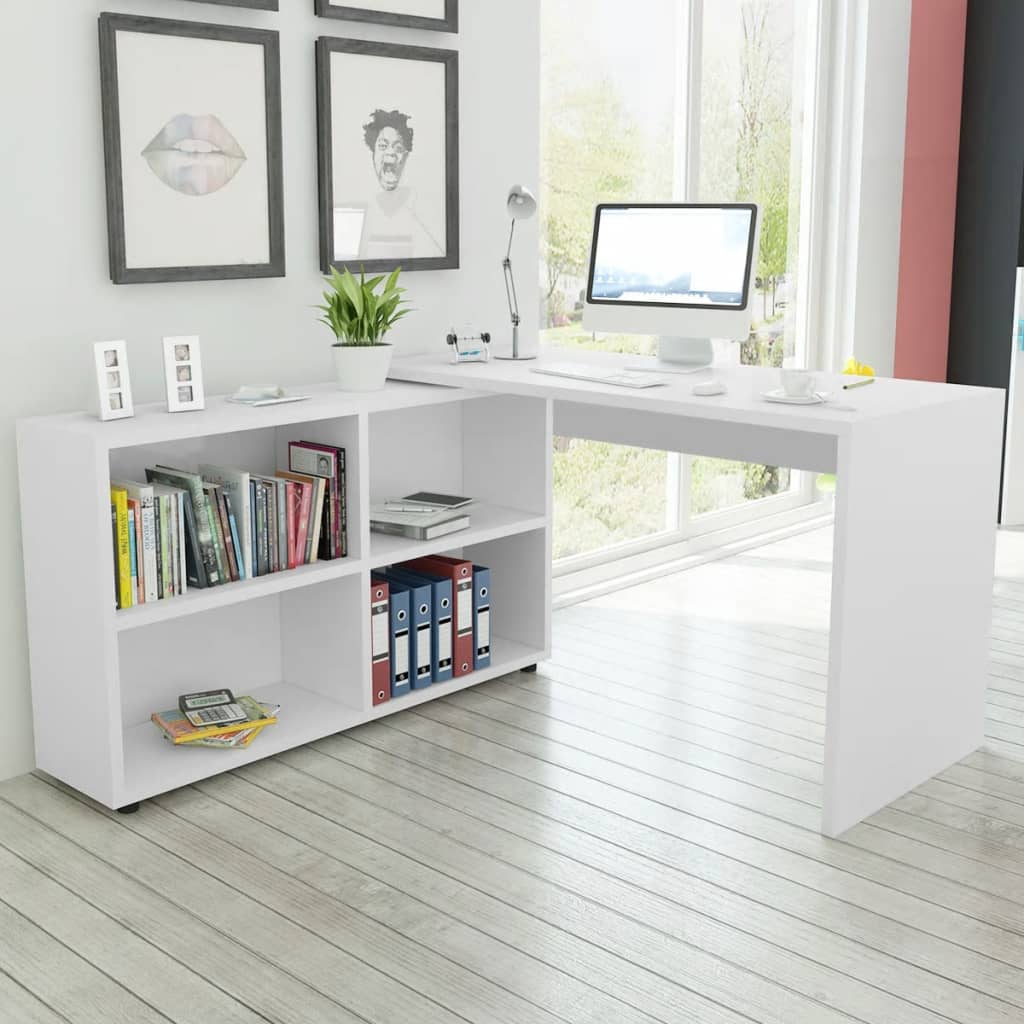 Hoekbureau 4 schappen wit is nu te koop bij PeponiXL, paradijselijk wonen!