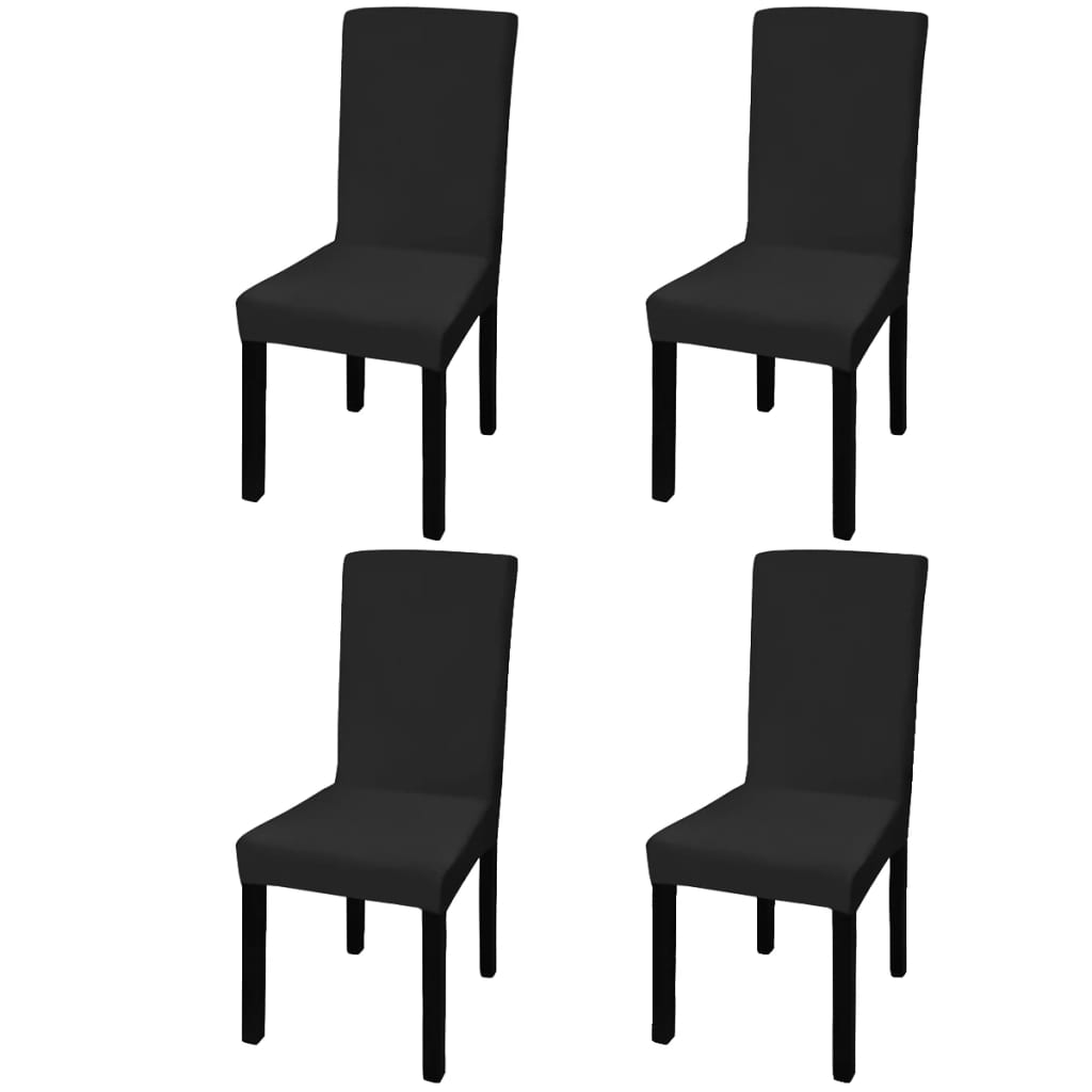 Stoelhoezen 4 st stretch recht zwart is nu te koop bij PeponiXL, paradijselijk wonen!