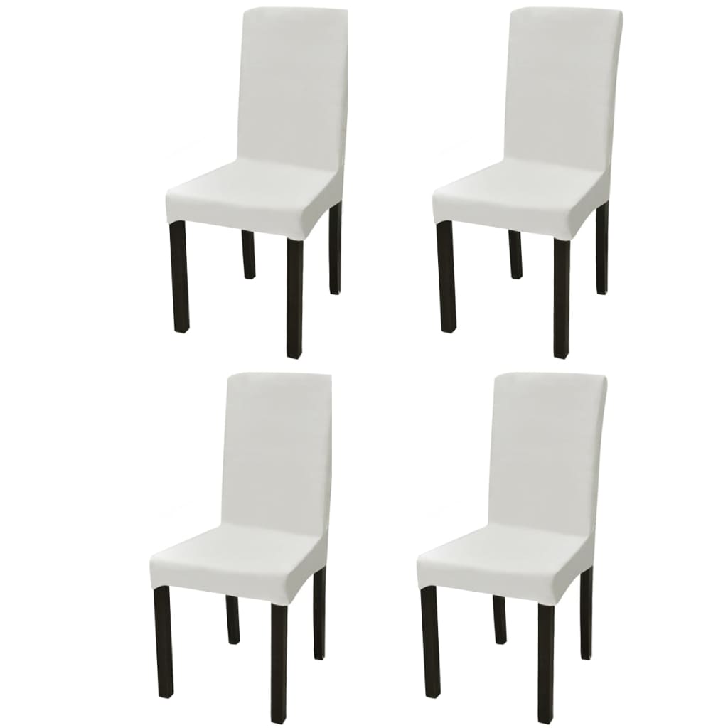 Stoelhoezen 4 st stretch recht crèmekleurig is nu te koop bij PeponiXL, paradijselijk wonen!