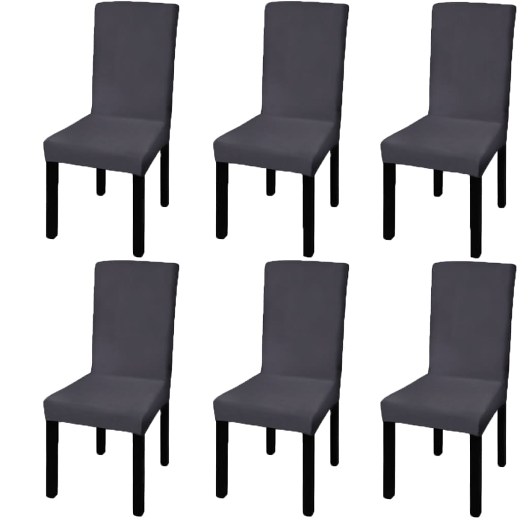 Stoelhoezen 6 st stretch recht antracietkleurig is nu te koop bij PeponiXL, paradijselijk wonen!