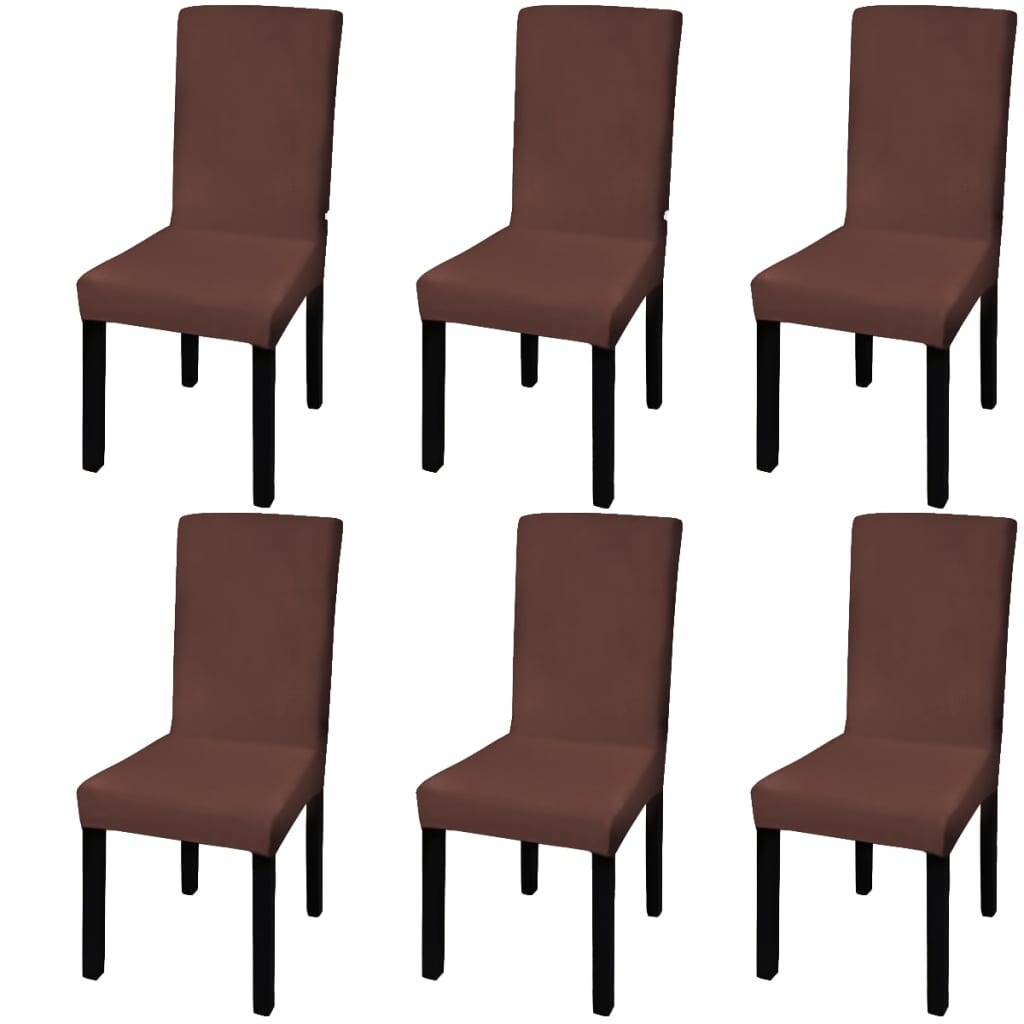 Stoelhoezen 6 st stretch recht bruin is nu te koop bij PeponiXL, paradijselijk wonen!