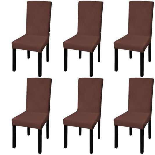 Stoelhoezen 6 st stretch recht bruin is nu te koop bij PeponiXL, paradijselijk wonen!