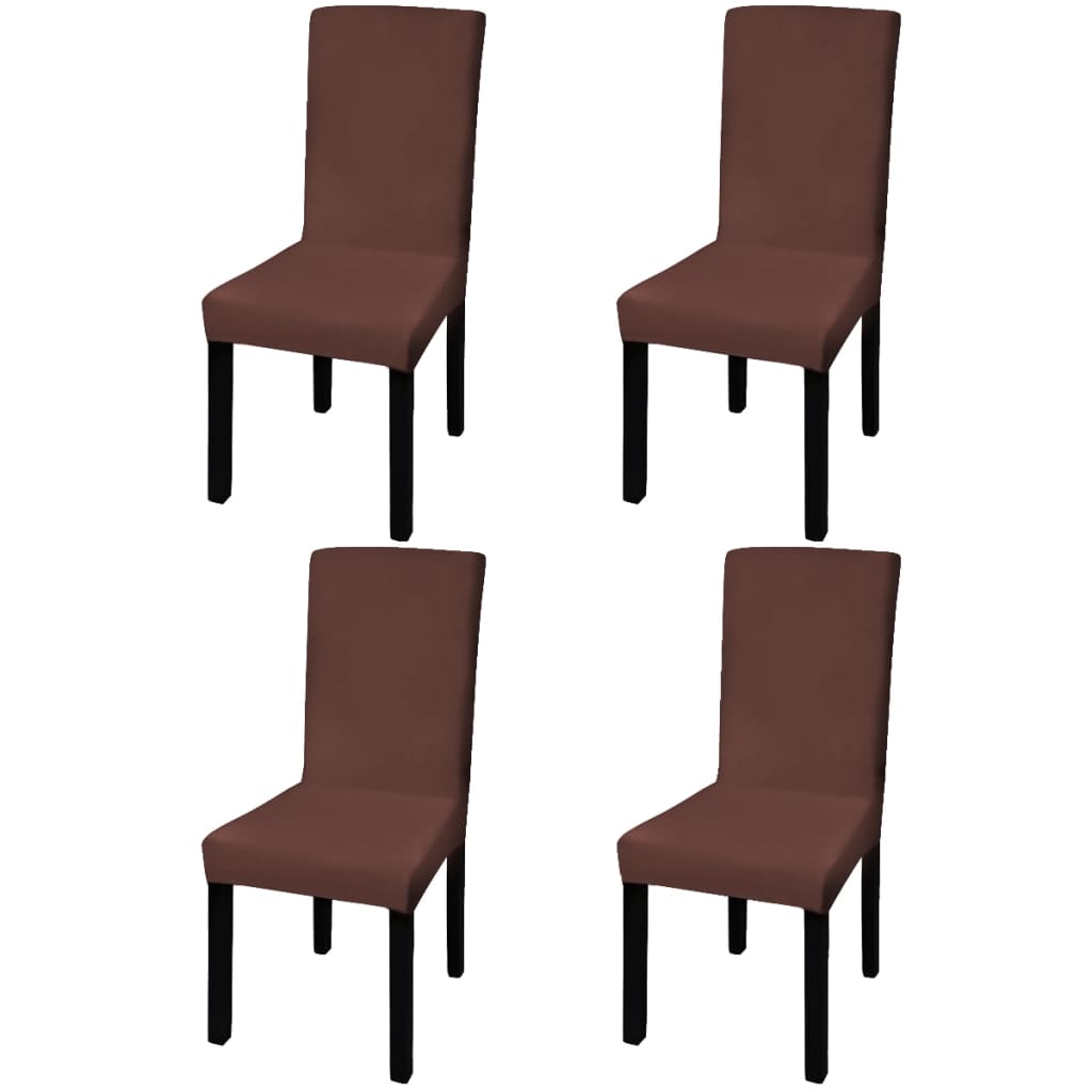 Stoelhoezen 4 st stretch recht bruin is nu te koop bij PeponiXL, paradijselijk wonen!