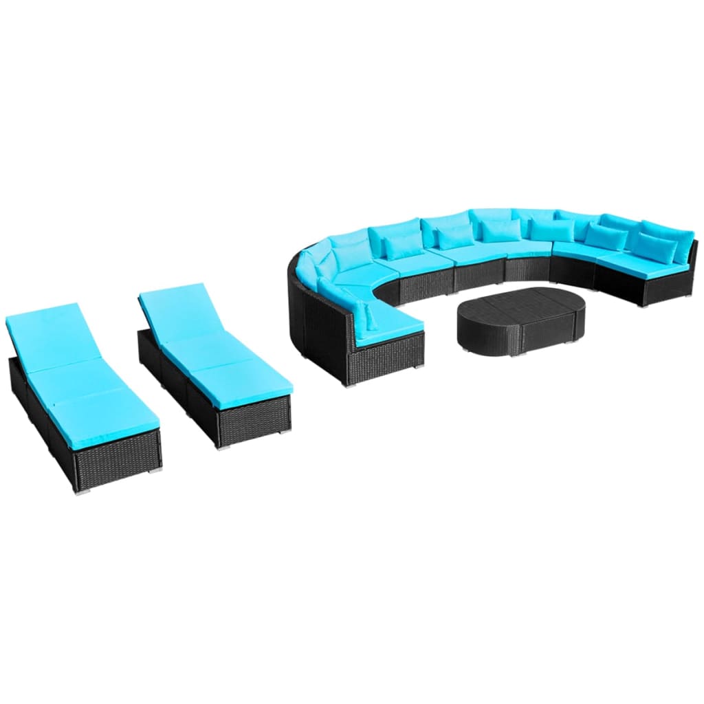 13-delige Loungeset met kussens poly rattan blauw