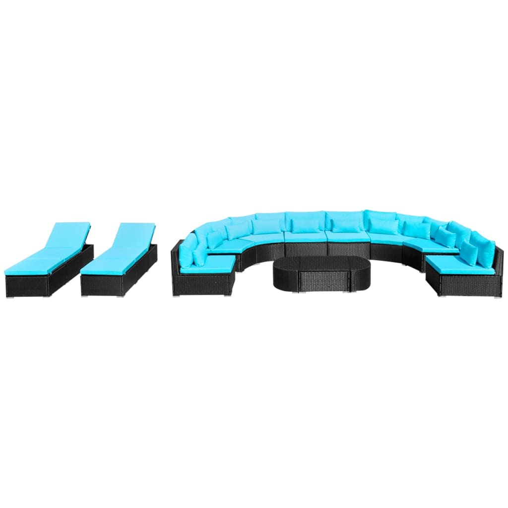 13-delige Loungeset met kussens poly rattan blauw