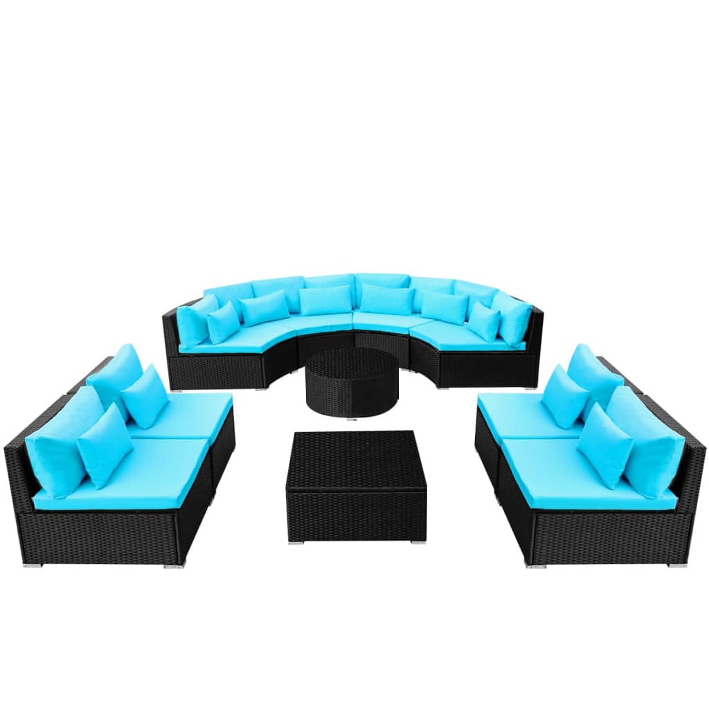 13-delige Loungeset met kussens poly rattan blauw