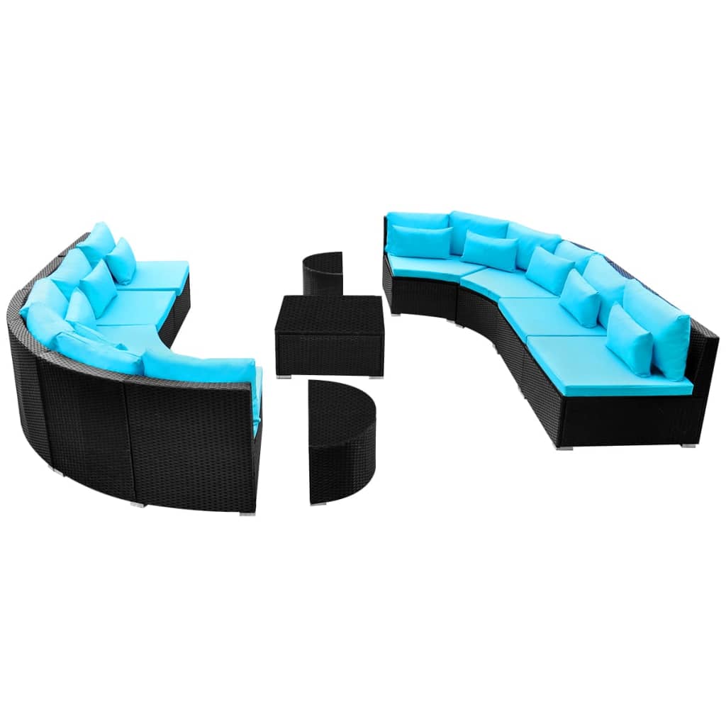 13-delige Loungeset met kussens poly rattan blauw