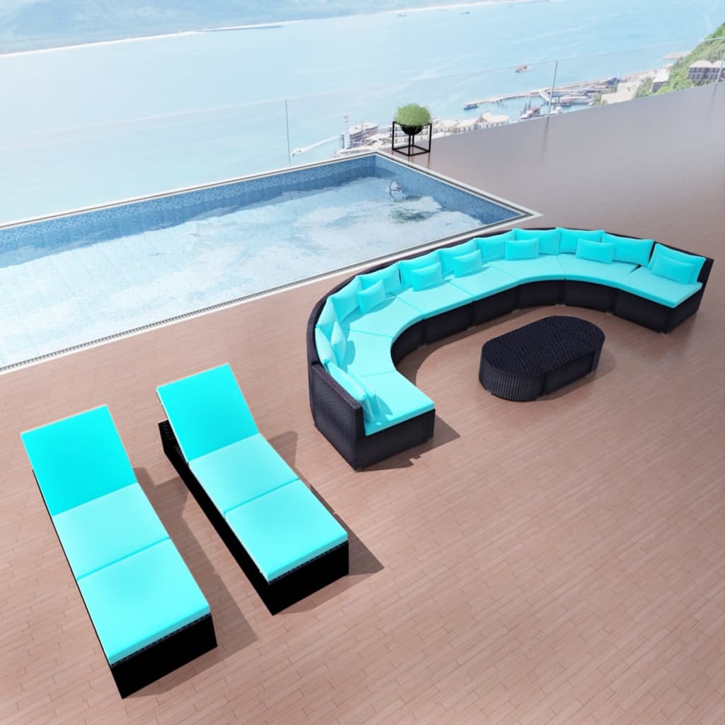 13-delige Loungeset met kussens poly rattan blauw