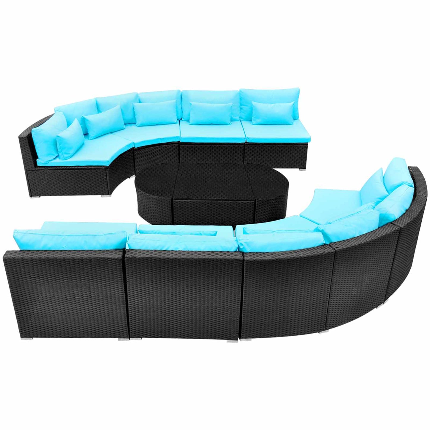 Ronde Banken Set 11 pcs Blauw poly rattan