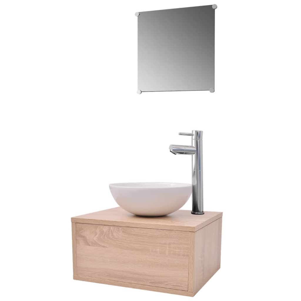 Badkamermeubelset 4-delig met kraan en wasbak beige is nu te koop bij PeponiXL, paradijselijk wonen!