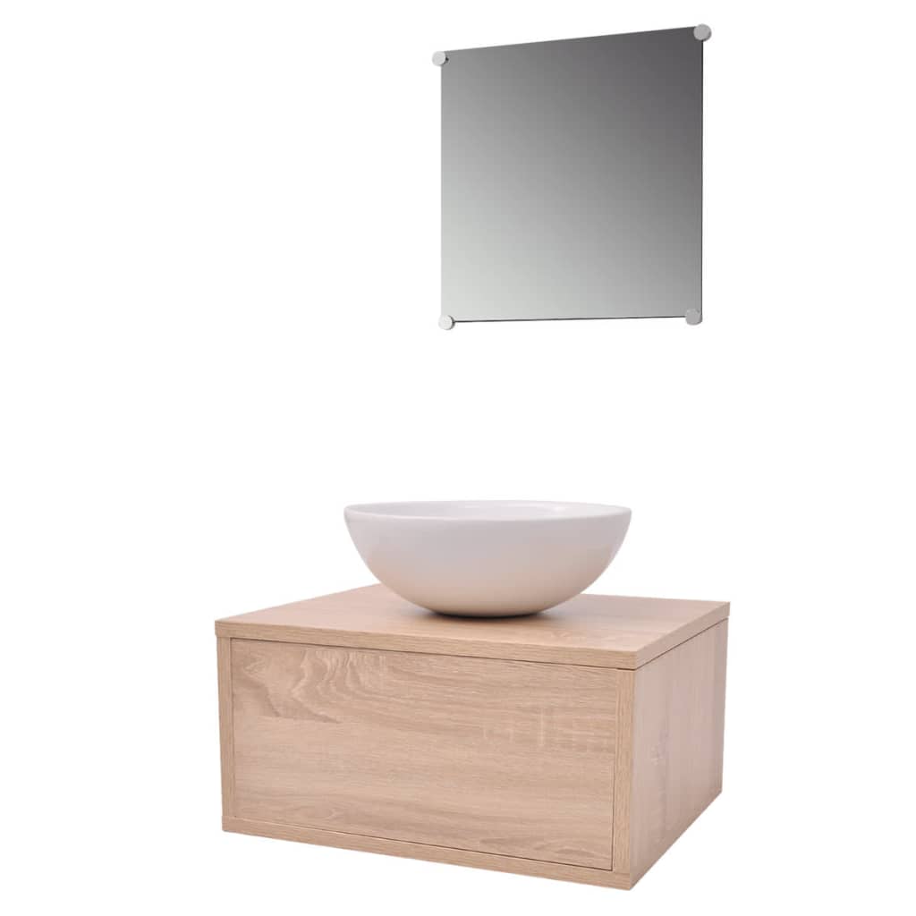 Badkamermeubelset 4-delig met kraan en wasbak beige is nu te koop bij PeponiXL, paradijselijk wonen!