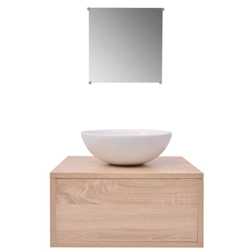 Badkamermeubelset 4-delig met kraan en wasbak beige is nu te koop bij PeponiXL, paradijselijk wonen!