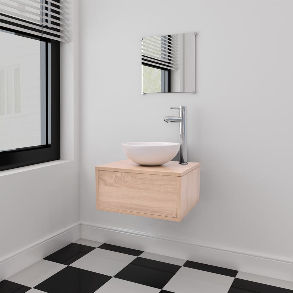 Badkamermeubelset 4-delig met kraan en wasbak beige is nu te koop bij PeponiXL, paradijselijk wonen!