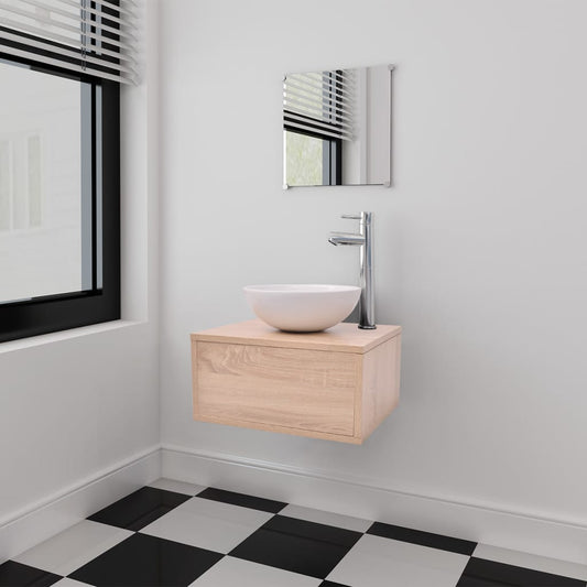 Badkamermeubelset 4-delig met kraan en wasbak beige is nu te koop bij PeponiXL, paradijselijk wonen!