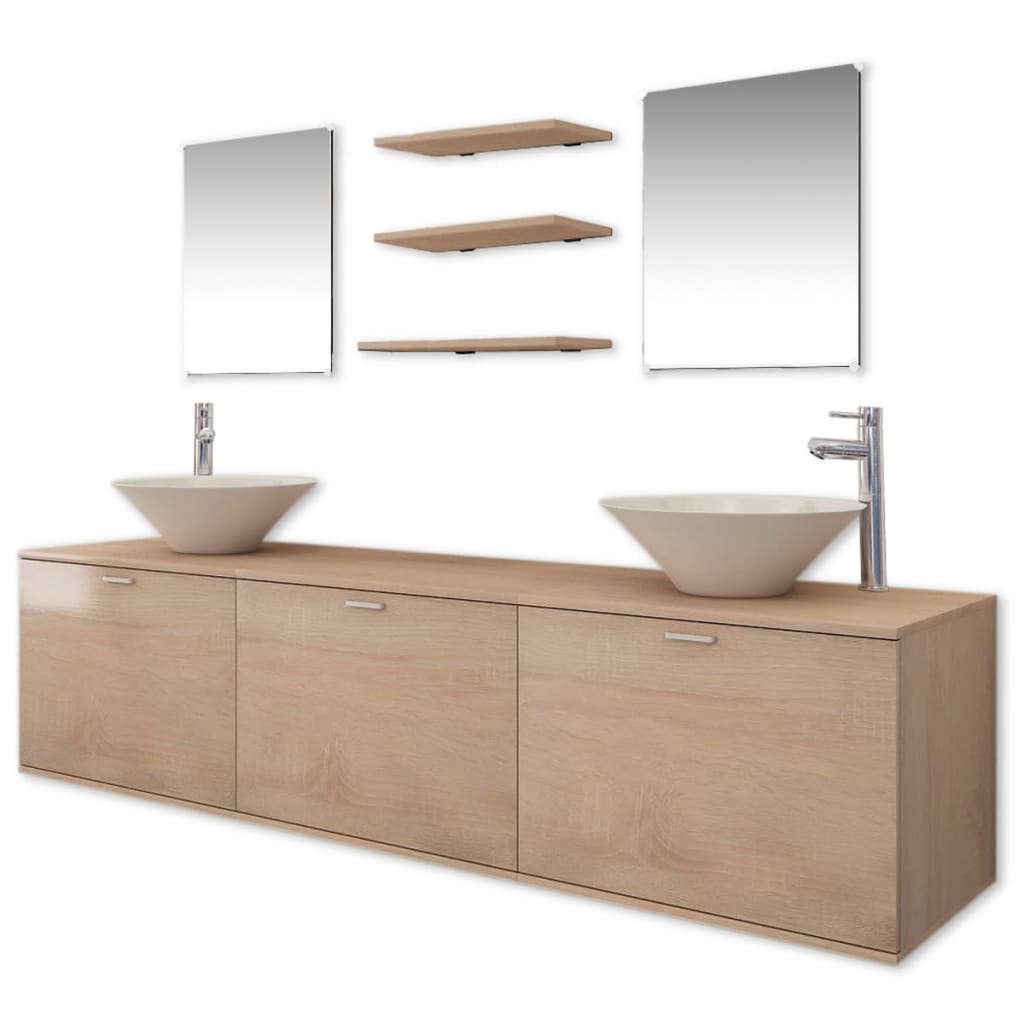 Badkamermeubelset 10-delig met kraan en wasbak beige is nu te koop bij PeponiXL, paradijselijk wonen!