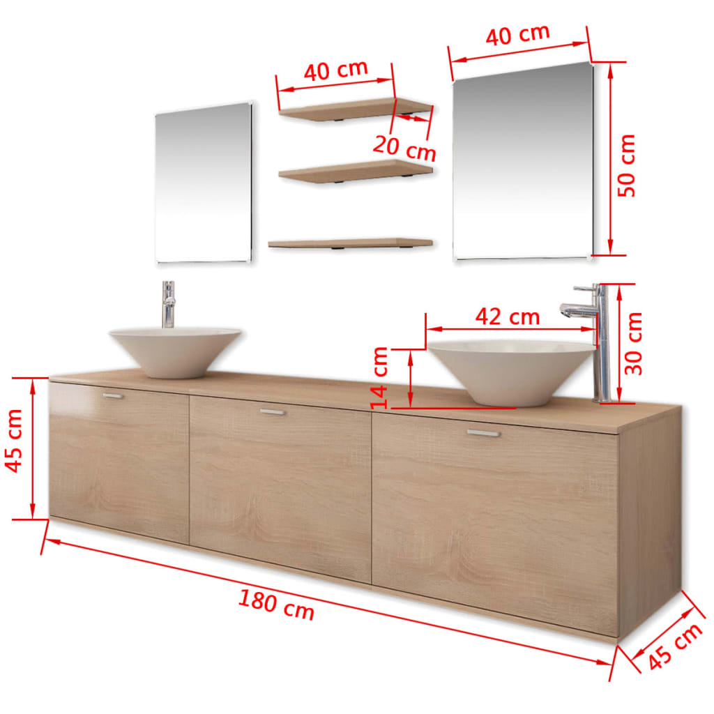 Badkamermeubelset 10-delig met kraan en wasbak beige is nu te koop bij PeponiXL, paradijselijk wonen!
