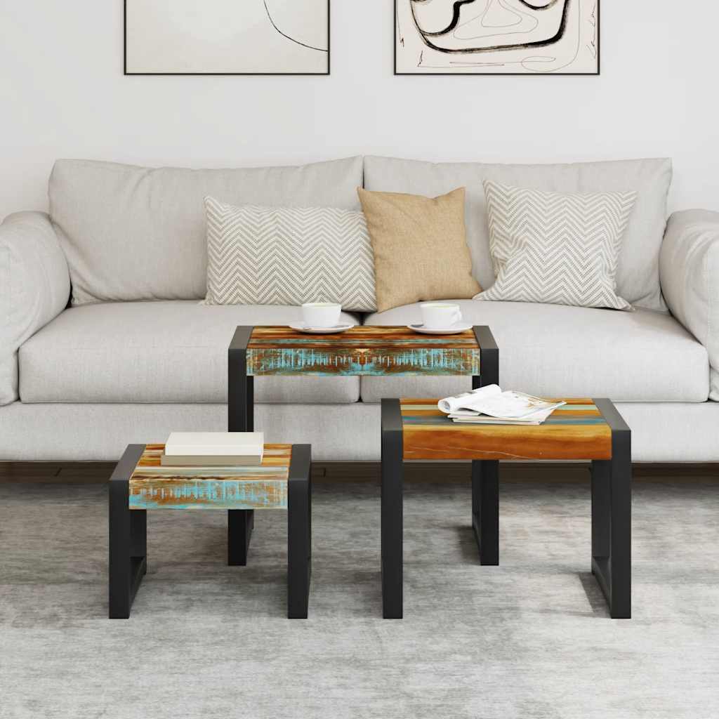 3-delige Tafeltjesset massief gerecycled hout is nu te koop bij PeponiXL, paradijselijk wonen!