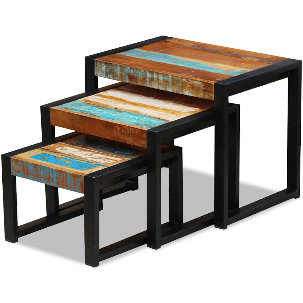 3-delige Tafeltjesset massief gerecycled hout is nu te koop bij PeponiXL, paradijselijk wonen!