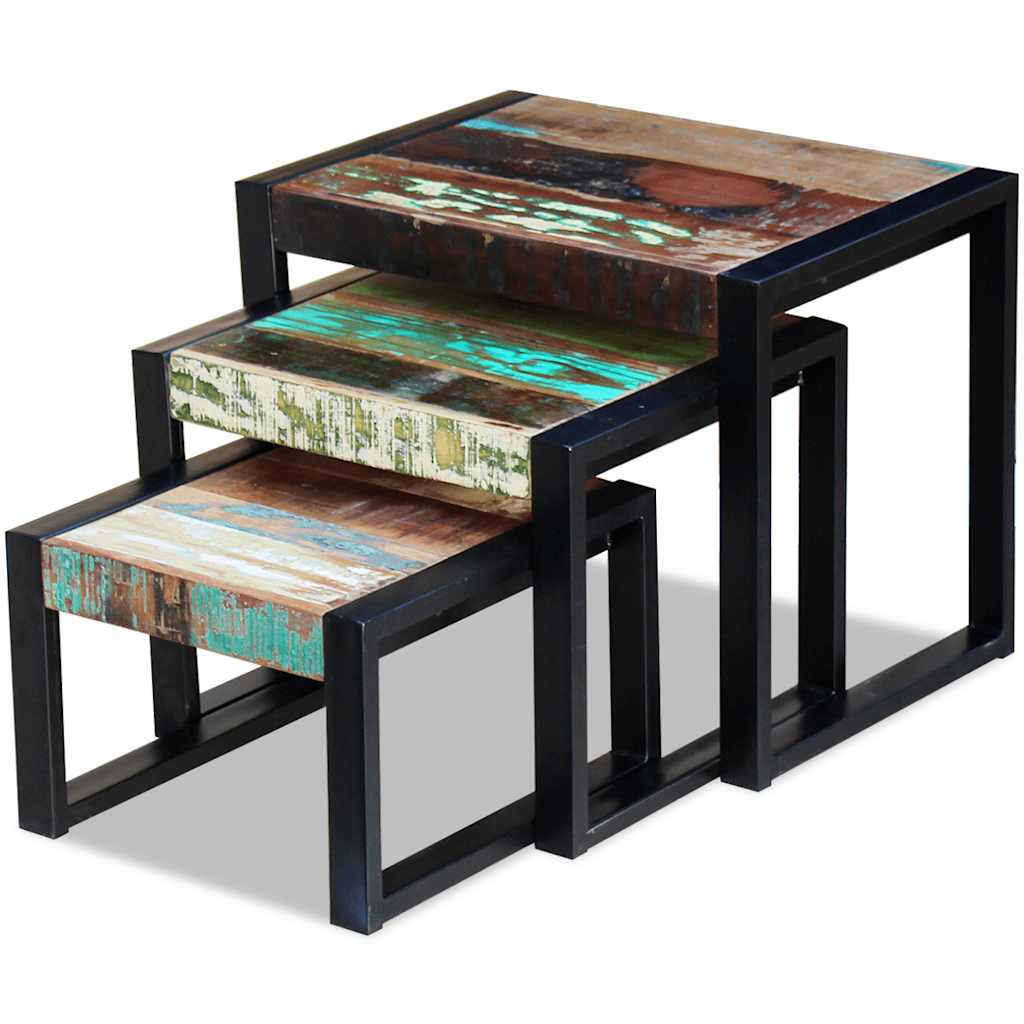 3-delige Tafeltjesset massief gerecycled hout is nu te koop bij PeponiXL, paradijselijk wonen!