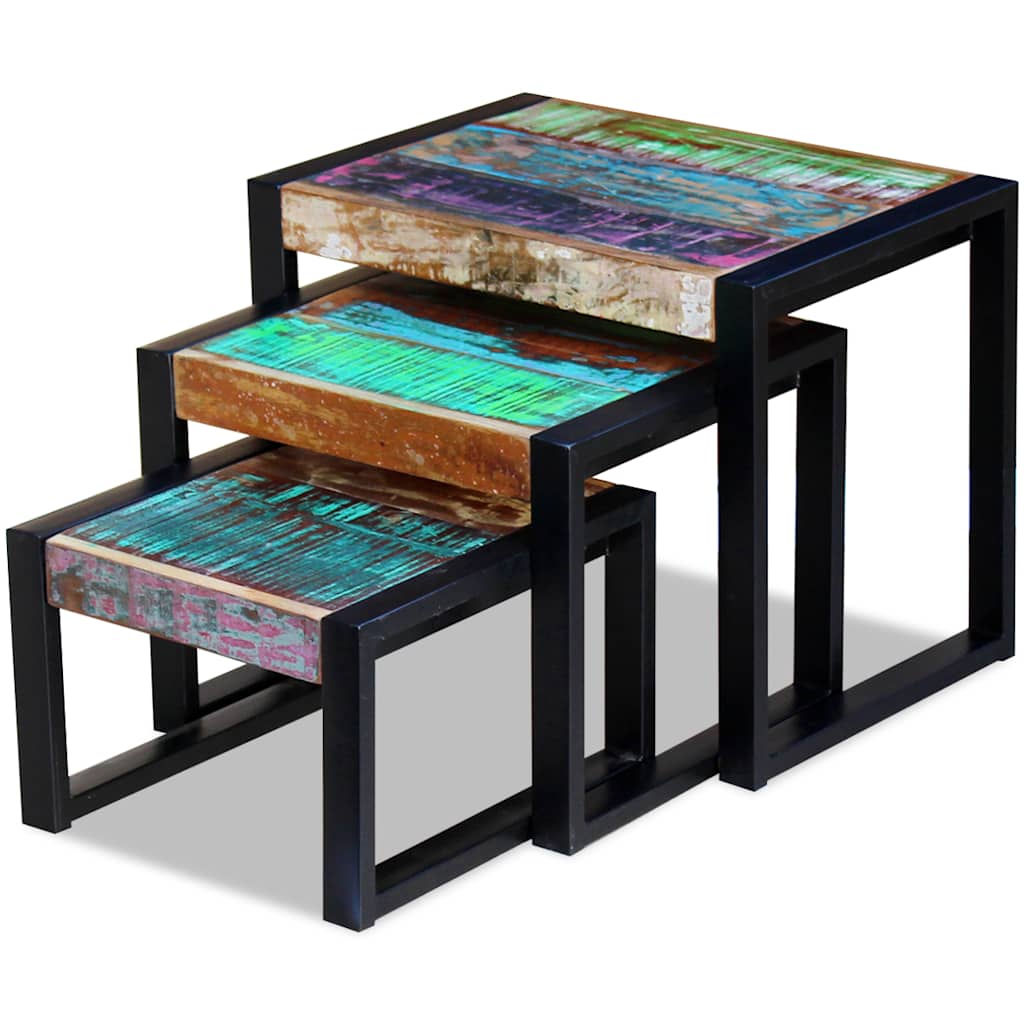 3-delige Tafeltjesset massief gerecycled hout is nu te koop bij PeponiXL, paradijselijk wonen!