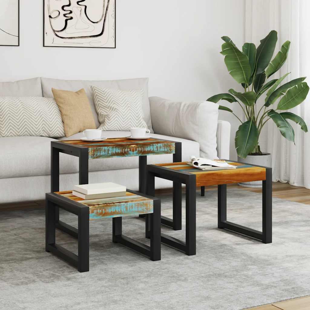3-delige Tafeltjesset massief gerecycled hout is nu te koop bij PeponiXL, paradijselijk wonen!