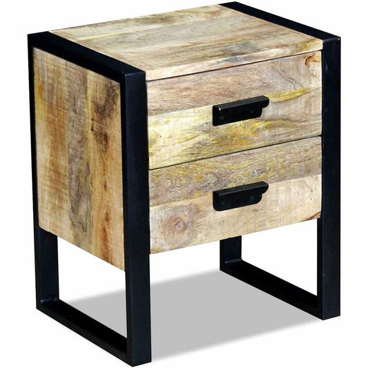 Bijzettafel met 2 lades 43x33x51 cm massief mangohout is nu te koop bij PeponiXL, paradijselijk wonen!