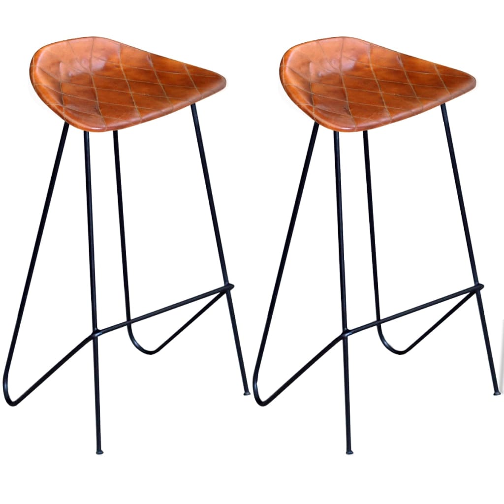 Barstoelen 2 st echt leer zwart en bruin is nu te koop bij PeponiXL, paradijselijk wonen!