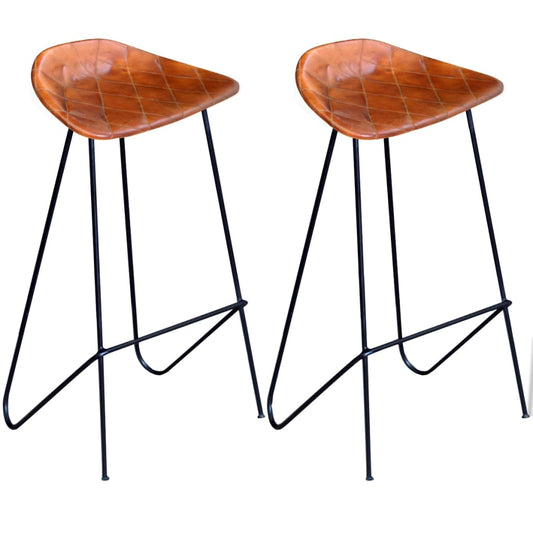Barstoelen 2 st echt leer zwart en bruin is nu te koop bij PeponiXL, paradijselijk wonen!