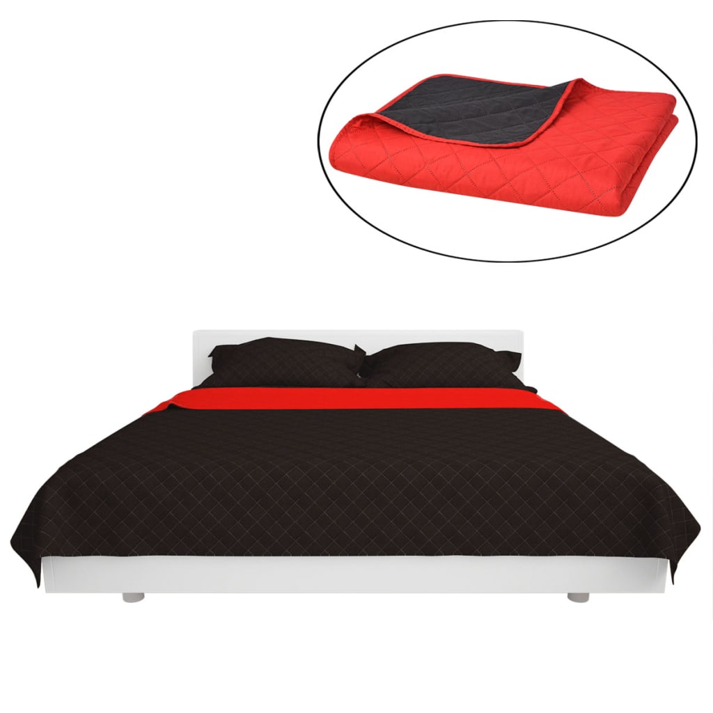 131552 vidaXL Dubbelzijdig Quilted Bedspread Rood en Zwart 170x210 cm is nu te koop bij PeponiXL, paradijselijk wonen!