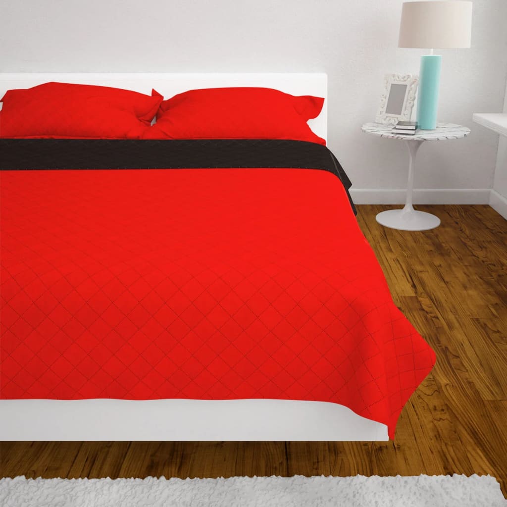 131552 vidaXL Dubbelzijdig Quilted Bedspread Rood en Zwart 170x210 cm is nu te koop bij PeponiXL, paradijselijk wonen!