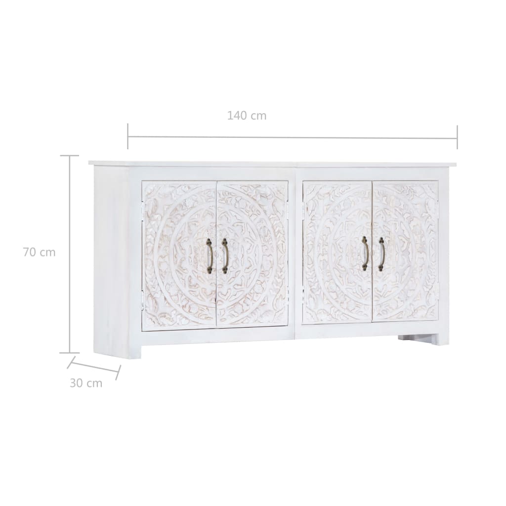 Dressoir handgemaakt 140x30x70 cm massief acaciahout wit