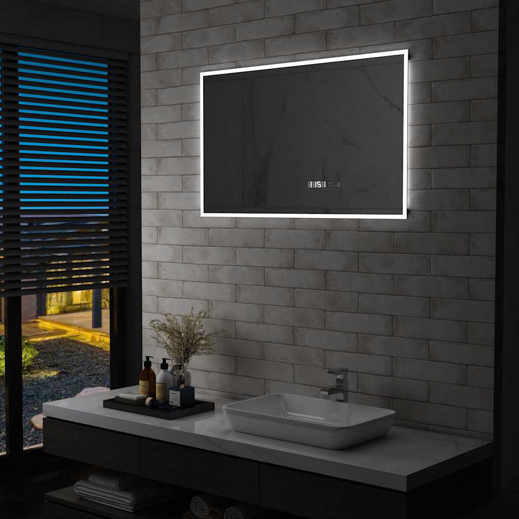 Badkamerspiegel LED met aanraaksensor en tijdweergave 100x60 cm is nu te koop bij PeponiXL, paradijselijk wonen!
