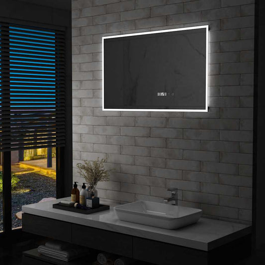 Badkamerspiegel LED met aanraaksensor en tijdweergave 100x60 cm is nu te koop bij PeponiXL, paradijselijk wonen!