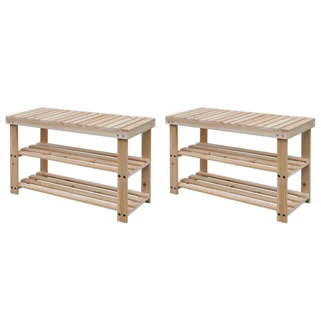 Schoenenrekken met bank 2 st massief hout is nu te koop bij PeponiXL, paradijselijk wonen!