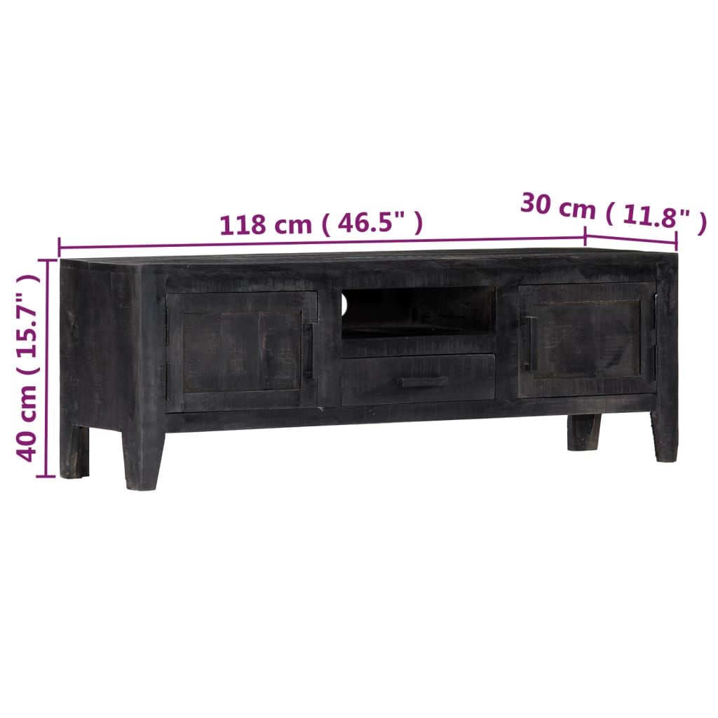 Tv-meubel 118x30x40 cm massief mangohout zwart is nu te koop bij PeponiXL, paradijselijk wonen!