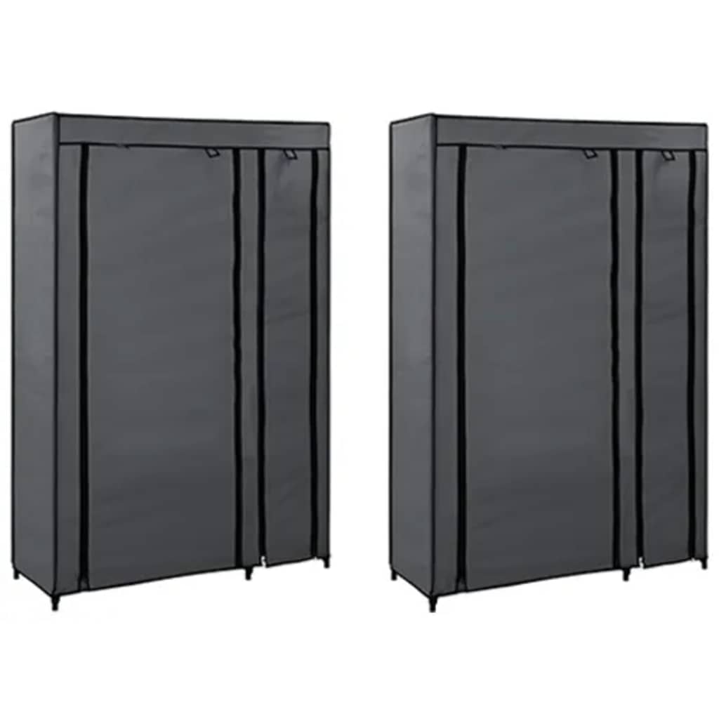 Kledingkasten opvouwbaar 2 st 110x45x175 cm stof grijs is nu te koop bij PeponiXL, paradijselijk wonen!