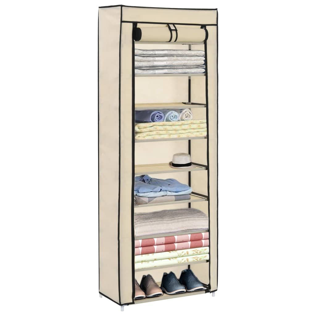 Schoenenkast met hoes 57x29x162 cm stof crème is nu te koop bij PeponiXL, paradijselijk wonen!