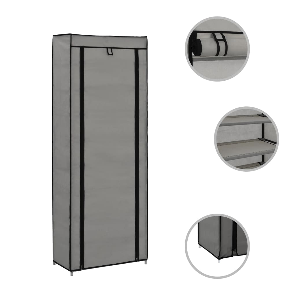 Schoenenkast met hoes 57x29x162 cm stof grijs is nu te koop bij PeponiXL, paradijselijk wonen!