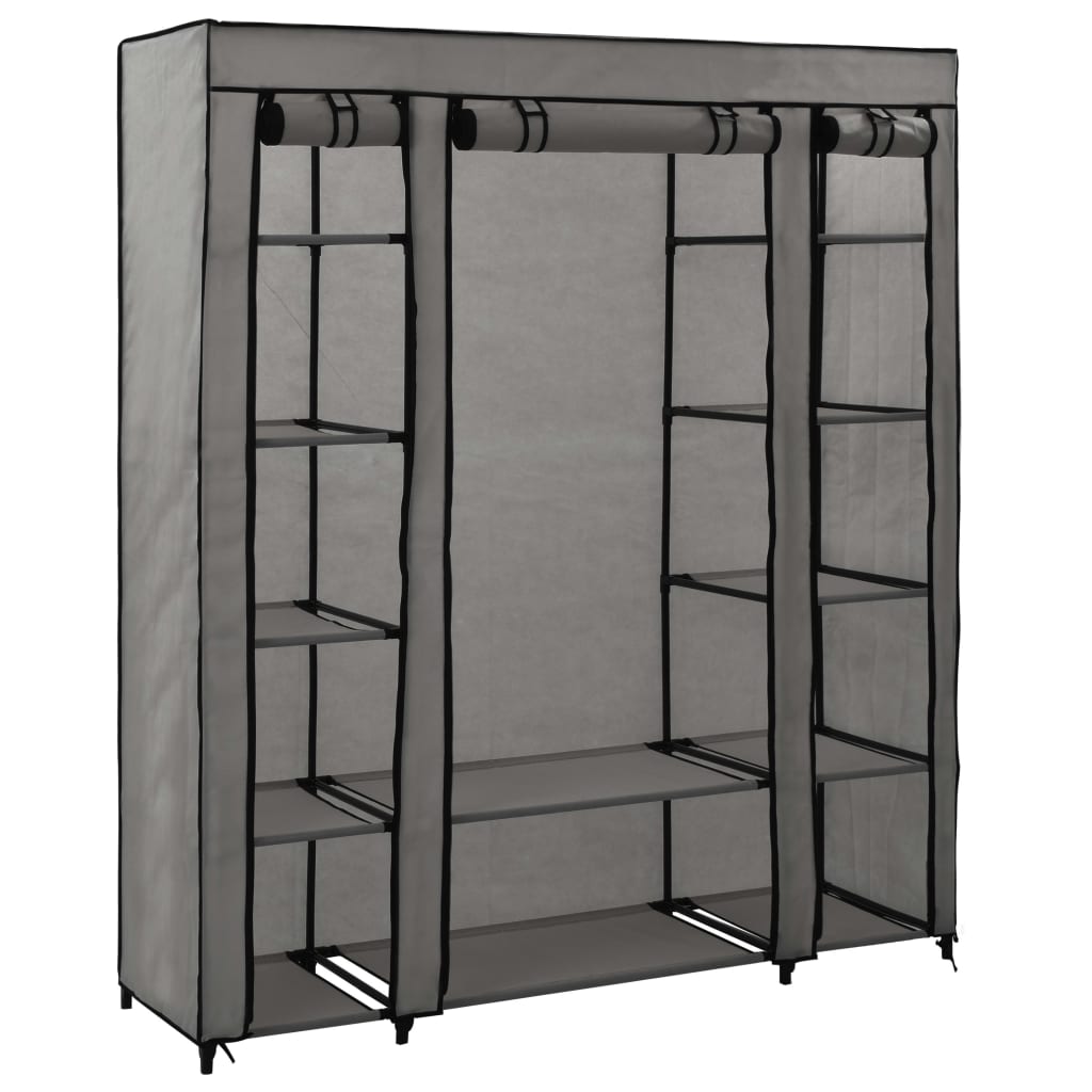 Kledingkast met vakken en stangen 150x45x176 cm stof grijs is nu te koop bij PeponiXL, paradijselijk wonen!
